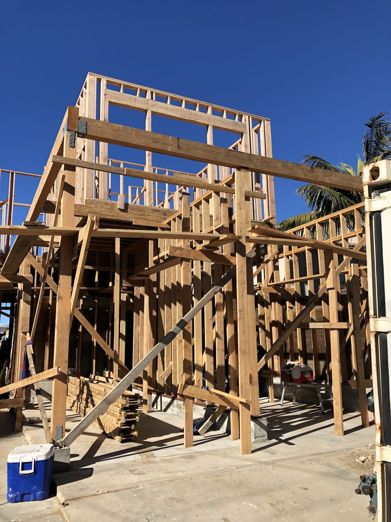 Framing Progress of two-story modern architure design